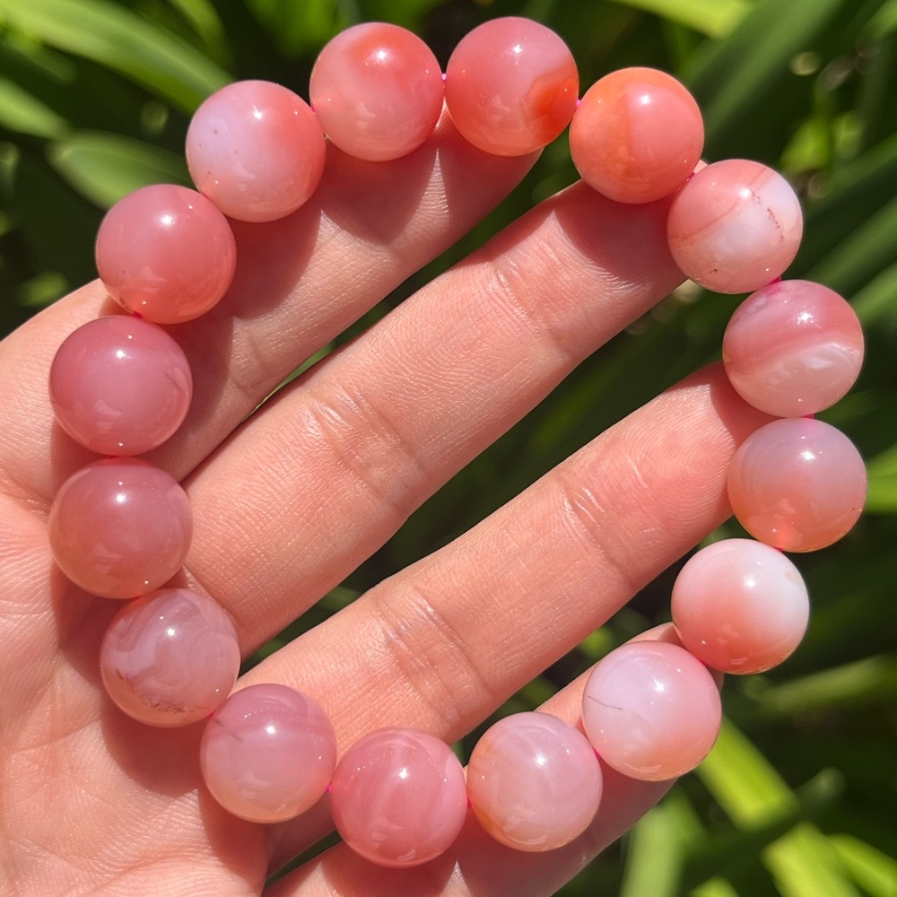 13mm stretchable 7 inches pink yanyuan agate bracelet‎ 1482